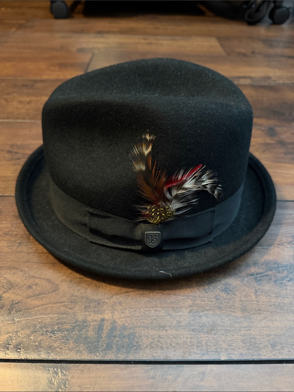 Brixton Black Wool Bowler with Feather Accent